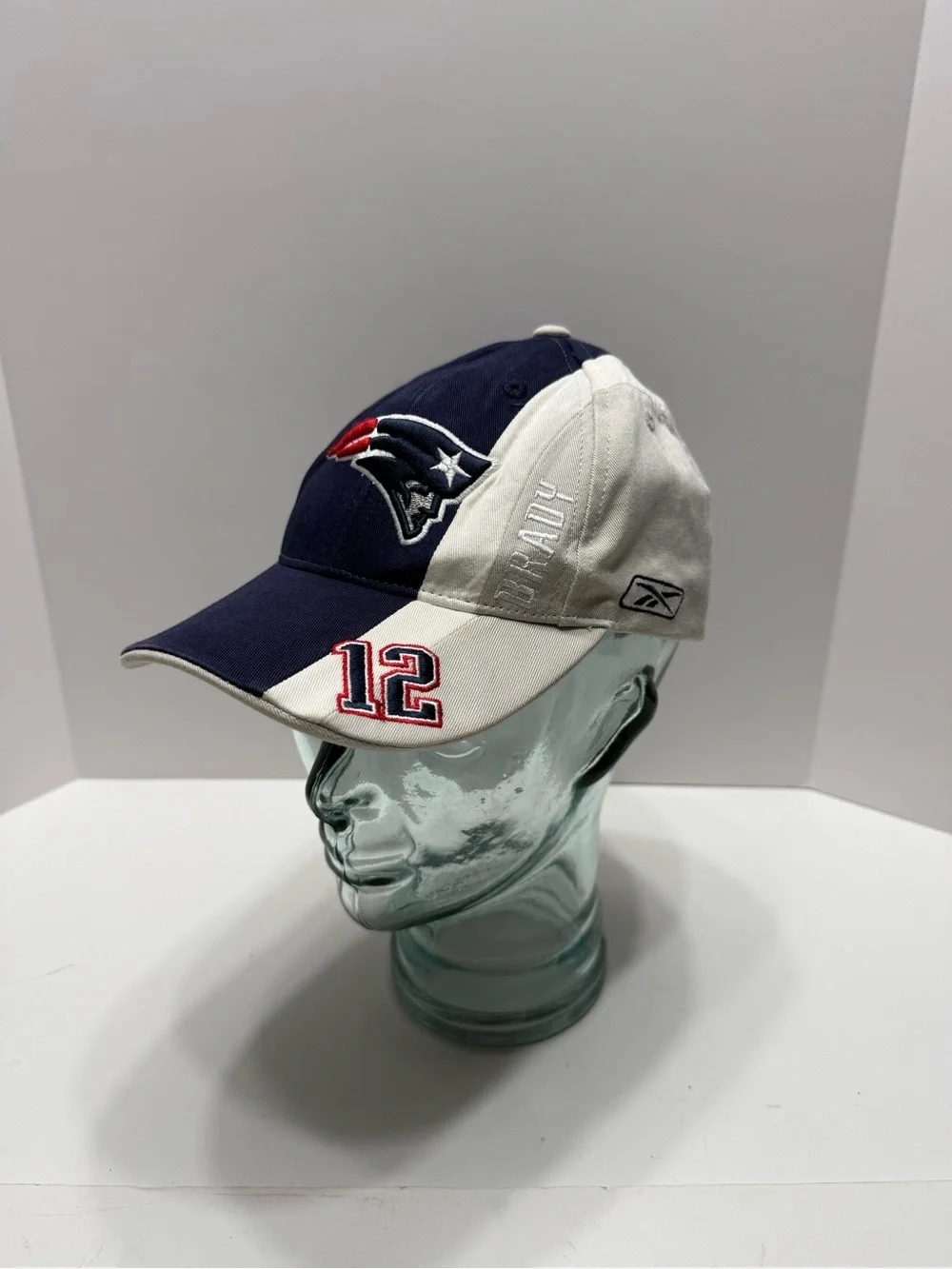 Reebok NFL Navy and White Vintage New England Patriots Tom Brady #12 Kids Hat